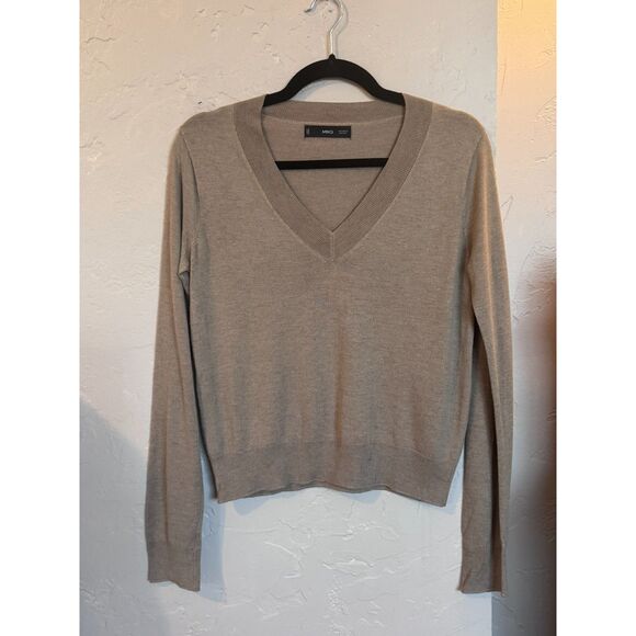 MNG Mango Beige Tan V-Neck Cashmere Sweater XS Camel - Picture 3 of 8
